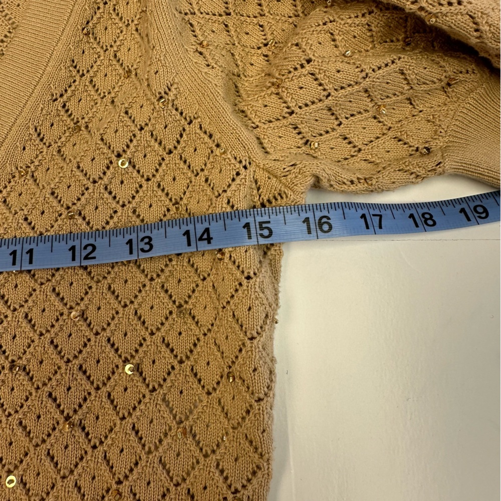 NWT Alice + Olivia Romi Cropped Embellished Pointelle-Knit Cardigan Sand Size S - Picture 8 of 9